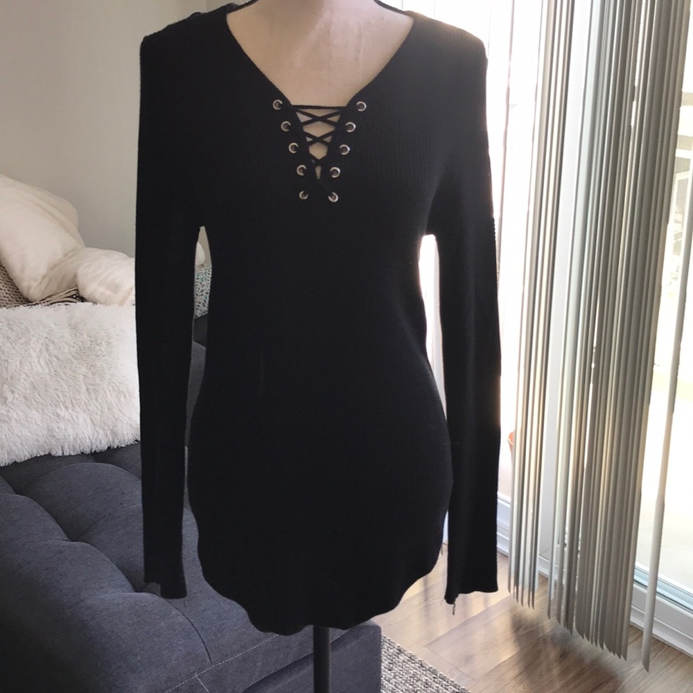 Lattice rib knit sweater